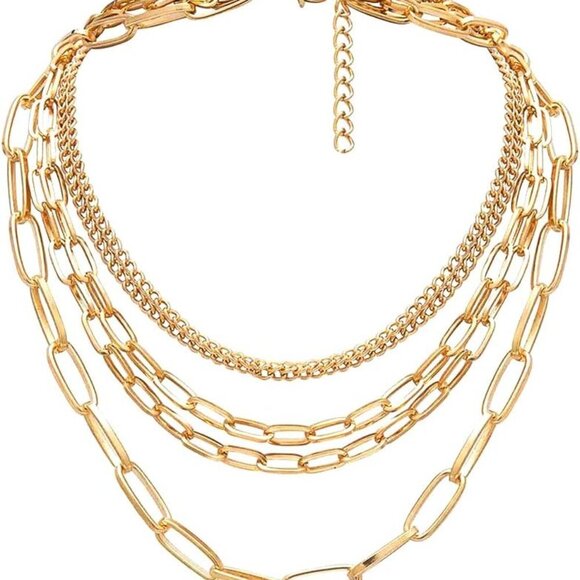 Jewelry - Layered Chain Necklaces for women 18 Inch Gold Plated Paperclip Chain Silver Ton